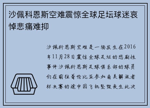 沙佩科恩斯空难震惊全球足坛球迷哀悼悲痛难抑